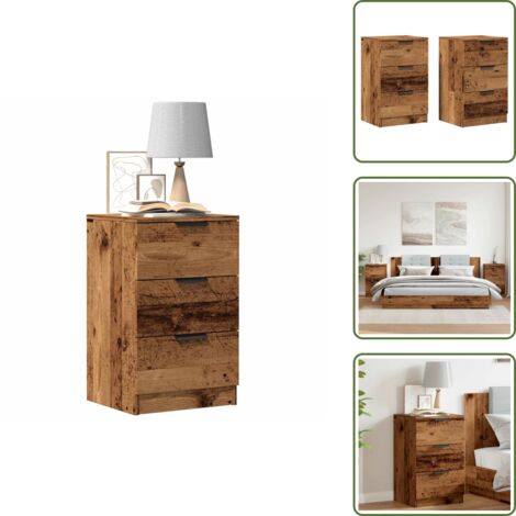 Mesita de noche de madera envejecida - vidaXL Mesitas de noche 2 uds madera ingeniería envejecida 40x36x65 cm - Mesita de noche moderna