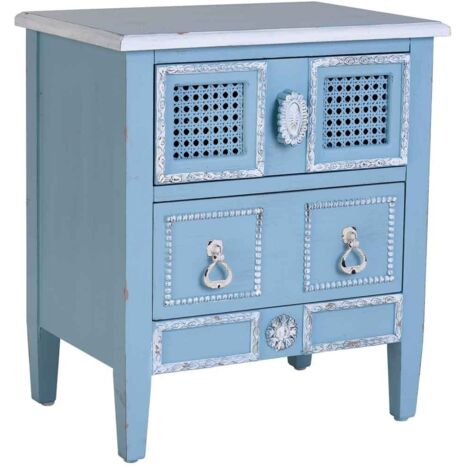 Mesita de noche de madera lacada en azul 46x32x52h cm