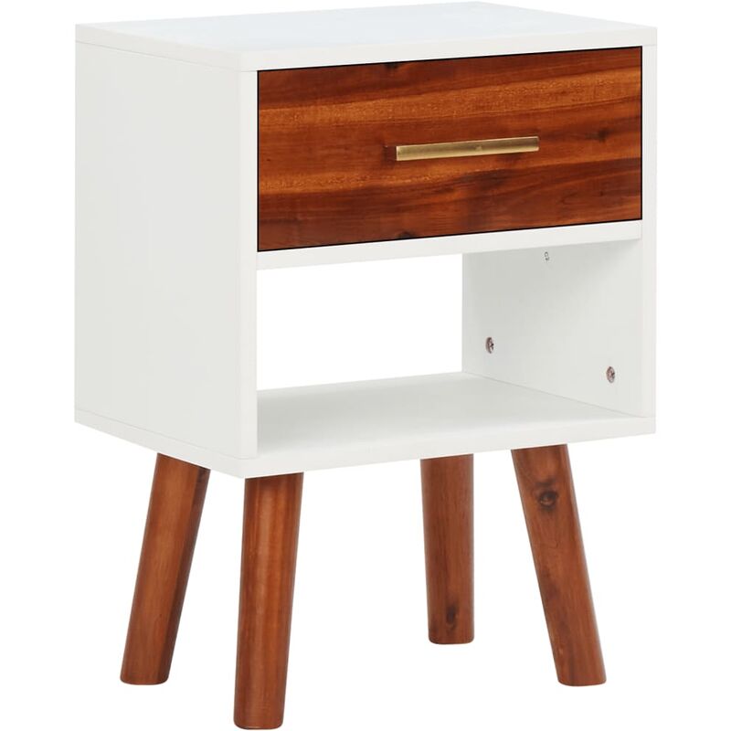 

Mesita de noche de madera maciza de acacia 40x30x45 cm - Blanco