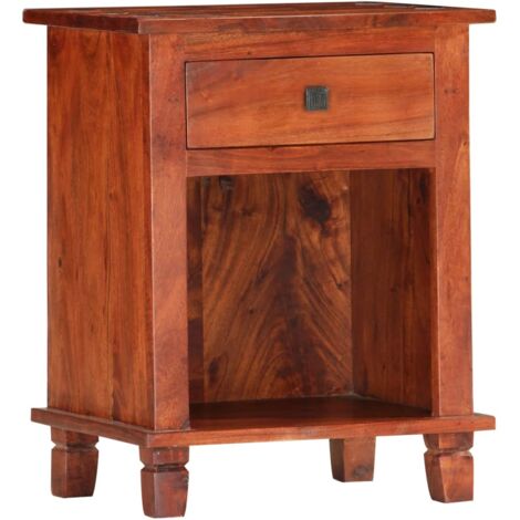 Mesita de noche de madera maciza de acacia 40x30x50 cm