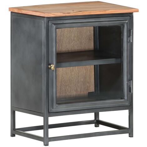 Mesita de noche de madera maciza de acacia gris 40x30x50 cm vidaXL
