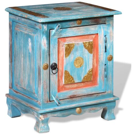 Mesita de noche de madera maciza de mango azul