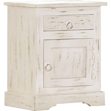 Mesita de noche de madera maciza de mango blanca 40x30x50 cm vidaXL - Blanco