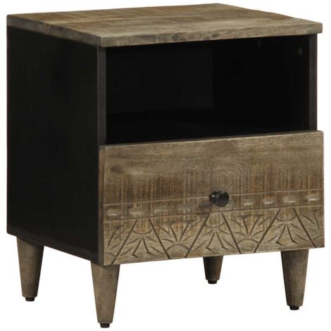 Mesita de noche de madera maciza de mango gris claro 40x33x46cm