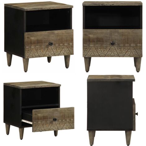 Mesita de noche de madera maciza de mango gris claro 40x33x46cm - Madera de mango - Mesita de noche de madera