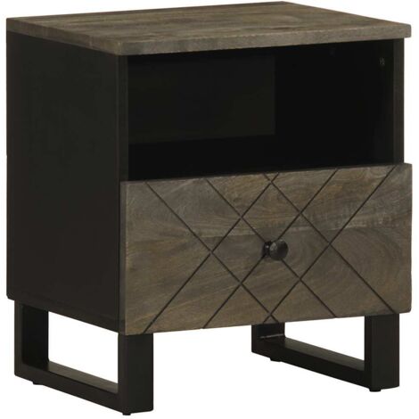 Mesita de noche de madera maciza de mango negra 40x33x46 cm