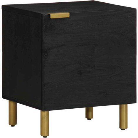 Mesita de noche de madera maciza de mango negra 40x33x46 cm