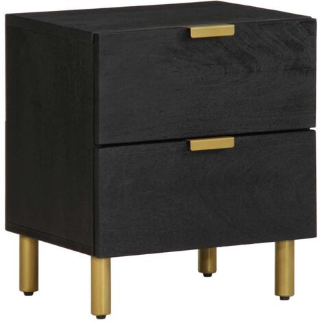 Mesita de noche de madera maciza de mango negra 40x33x46 cm