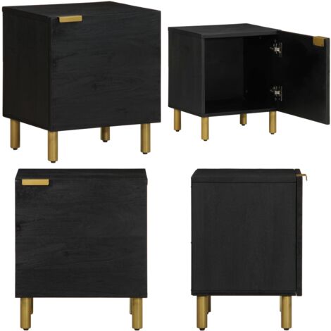 Mesita de noche de madera maciza de mango negra 40x33x46 cm - Mesita de noche de madera - Mesita de noche de mango