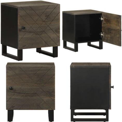 Mesita de noche de madera maciza de mango negra 40x33x46 cm - Mesita de noche de madera - Mesita de noche de mango