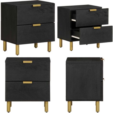 Mesita de noche de madera maciza de mango negra 40x33x46 cm - Mesita de noche de madera - Mesita de noche de mango
