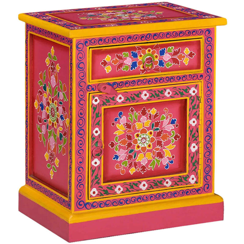 

Mesita de noche de madera maciza de mango rosa pintada a mano