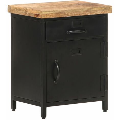 Mesita de noche de madera maciza de mango rugosa 40x30x52 cm vidaXL