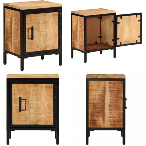 Mesita de noche de madera maciza de mango rugosa 40x30x52,5 cm - Madera maciza - Mango