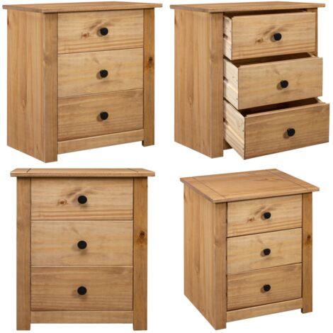 Mesita de noche de madera maciza pino estilo Panamá 46x40x57 cm - Mesita de noche de madera - Mesita de noche estilo Panamá