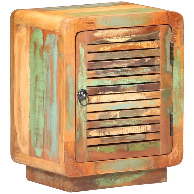 

Mesita de noche de madera maciza reciclada 40x30x50 cm - Multicolor