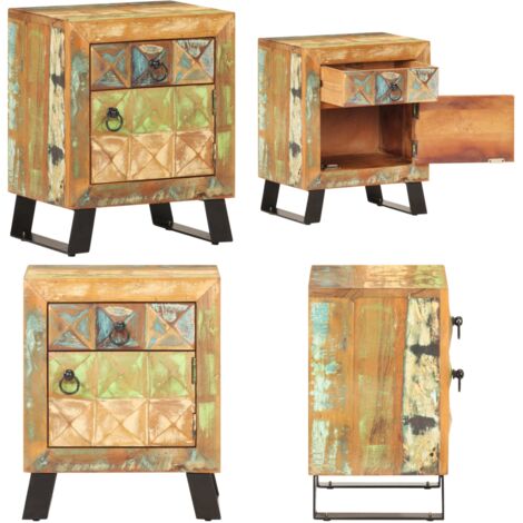 Mesita de noche de madera maciza reciclada 40x30x50 cm - Madera reciclada - Mesita de noche de madera