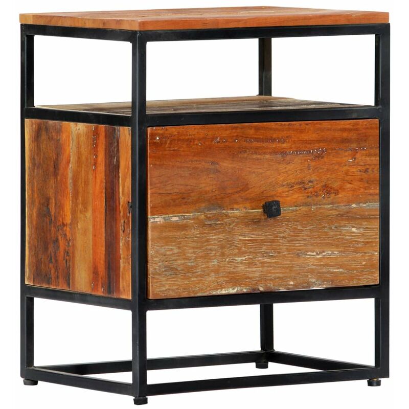 

Happyshopping - Mesita de noche de madera maciza reciclada y acero 40x30x50 cm