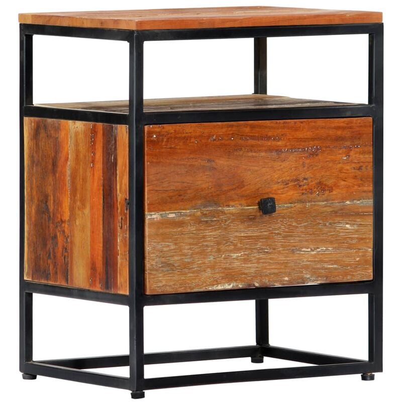 

Mesita de noche de madera maciza reciclada y acero 40x30x50 cm