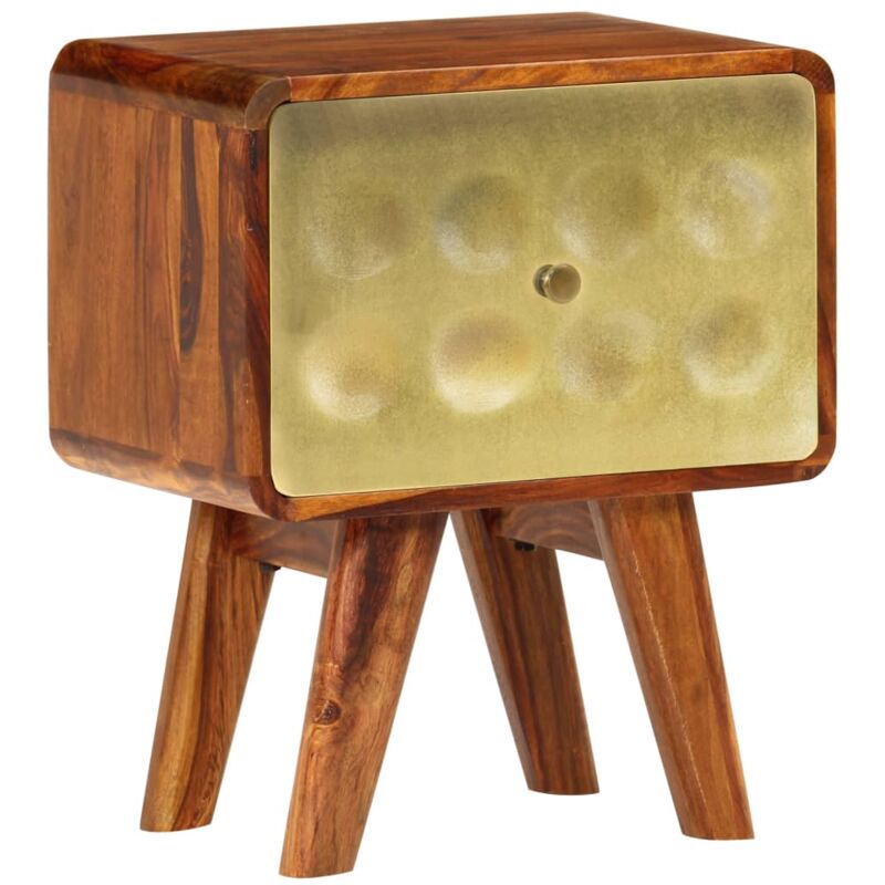 

vidaXL Mesita de Noche de Madera Maciza Sheesham y Dorados 49x40x30 cm - Marrón