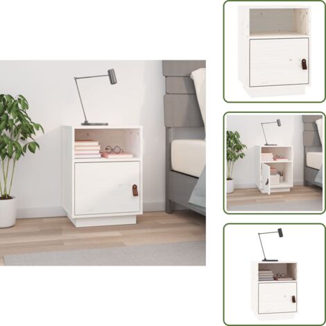 Mesita de noche de madera maciza - vidaXL Mesita de noche madera maciza de pino blanco 40x34x55 cm - Mesita de noche blanca
