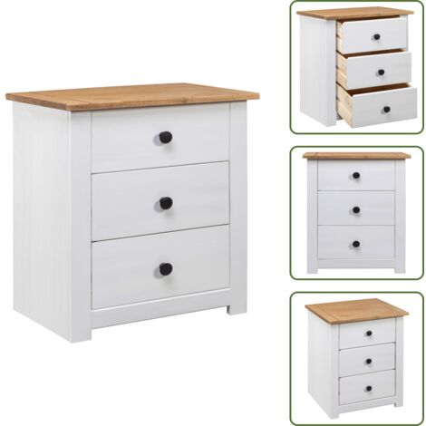 Mesita de noche de madera maciza - vidaXL Mesita de noche madera maciza pino Panamá blanco 46x40x57 cm - Mesita de noche para dormitorio