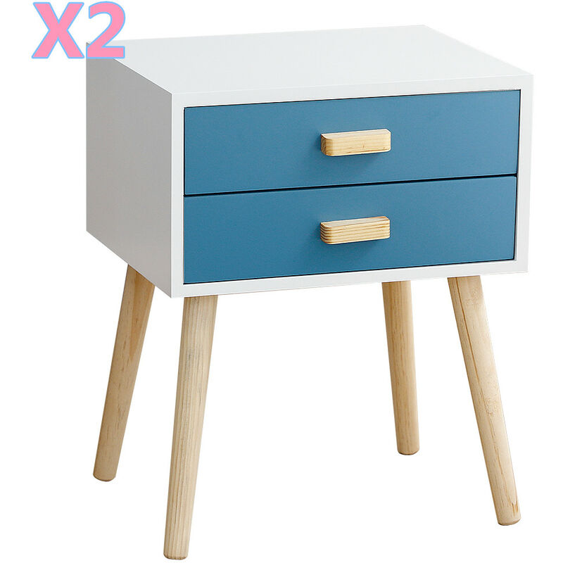 

Mesita de Noche de Madera Mesilla de Cama Sofá con 2 cajón mesita de Noche para Dormitorio gabinete de cajón para Sala de Estar 45x35x59.5cm