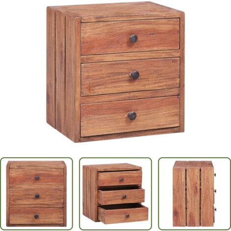 Mesita de noche de madera -  Mesita de noche con 3 cajones madera maciza caoba 35x25x35 cm