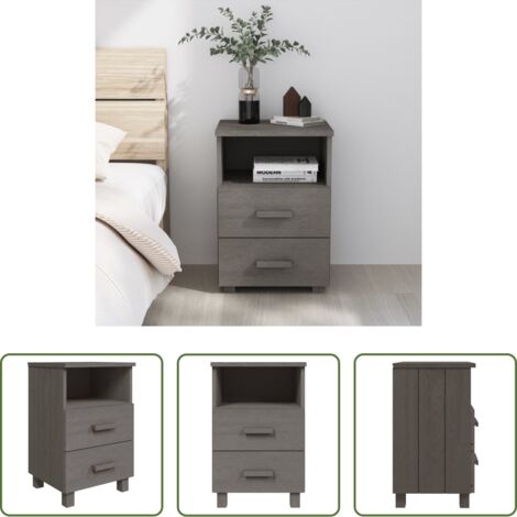 Mesita de noche de madera -  Mesita de noche HAMAR madera pino maciza gris claro 40x35x62 cm