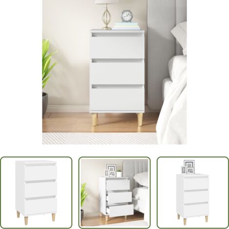 Mesita de noche de madera -  Mesita de noche madera contrachapada blanca 40x35x70 cm