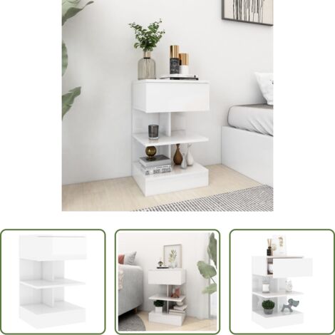 Mesita de noche de madera -  Mesita de noche madera contrachapada blanco brillo 40x35x65 cm