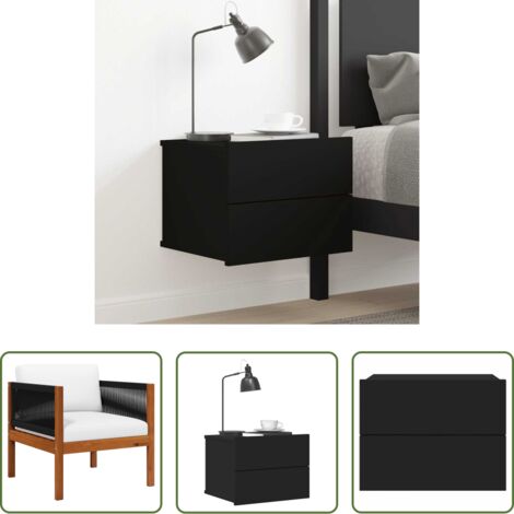 Mesita de noche de madera -  Mesita de noche madera contrachapada negro 40x30x30 cm