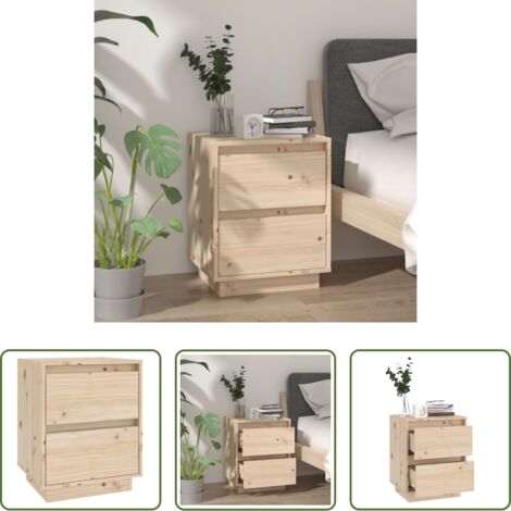 Mesita de noche de madera -  Mesita de noche madera maciza de pino 40x35x50 cm