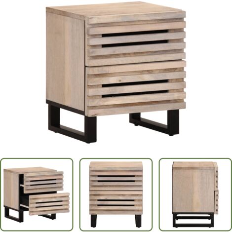 Mesita de noche de madera - Mesita de noche madera maciza mango blanqueado 40x34x46 cm