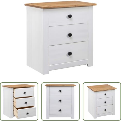 Mesita de noche de madera -  Mesita de noche madera maciza pino Panamá blanco 46x40x57 cm