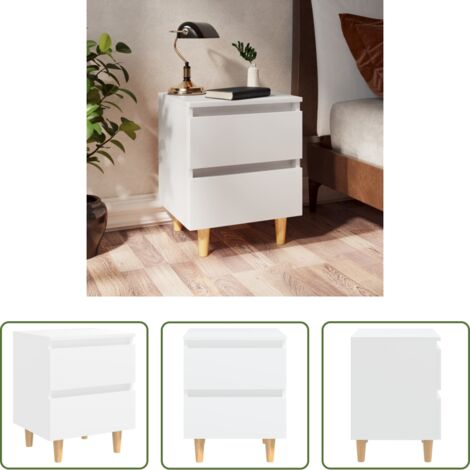 Mesita de noche de madera -  Mesita de noche patas de madera pino maciza blanco 40x35x50cm