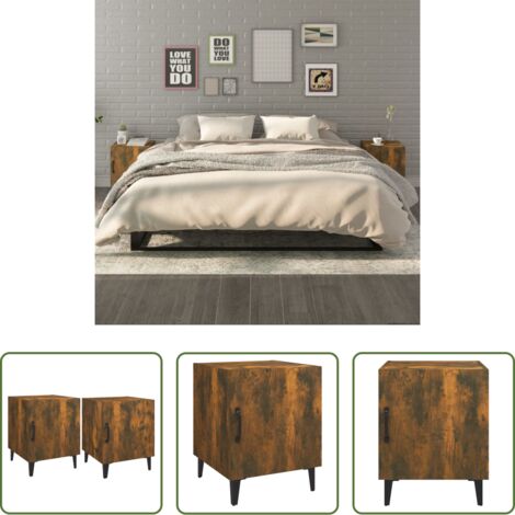 Mesita de noche de madera -  Mesitas de noche 2 uds madera contrachapada color roble ahumado