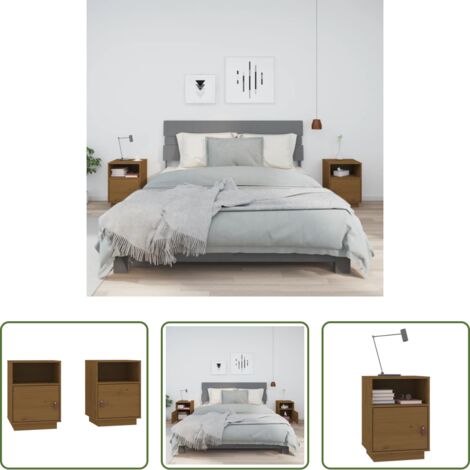 Mesita de noche de madera -  Mesitas de noche 2 uds madera de pino marrón miel 40x34x55 cm