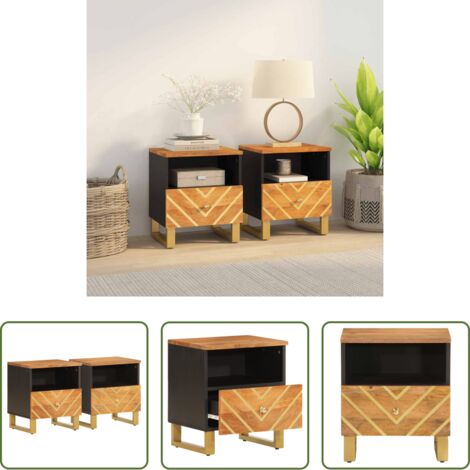 Mesita de noche de madera -  Mesitas de noche 2 uds madera maciza de mango marrón y negro