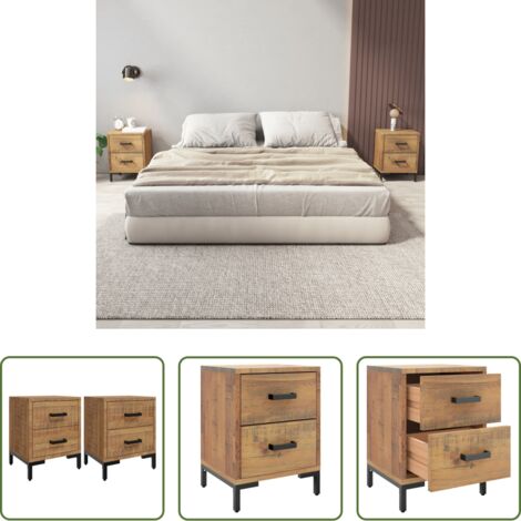Mesita de noche de madera -  Mesitas de noche 2 uds madera maciza de pino 36x30x45 cm
