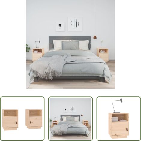 Mesita de noche de madera -  Mesitas de noche 2 uds madera maciza de pino 40x34x55 cm