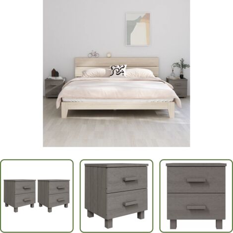 Mesita de noche de madera -  Mesitas noche 2 uds HAMAR pino macizo gris claro 40x35x44,5 cm