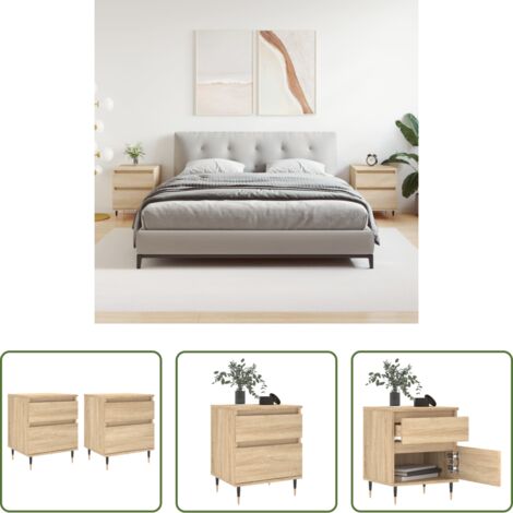 Mesita de noche de madera -  Mesitas noche 2 uds madera ingeniería roble Sonoma 40x35x50 cm