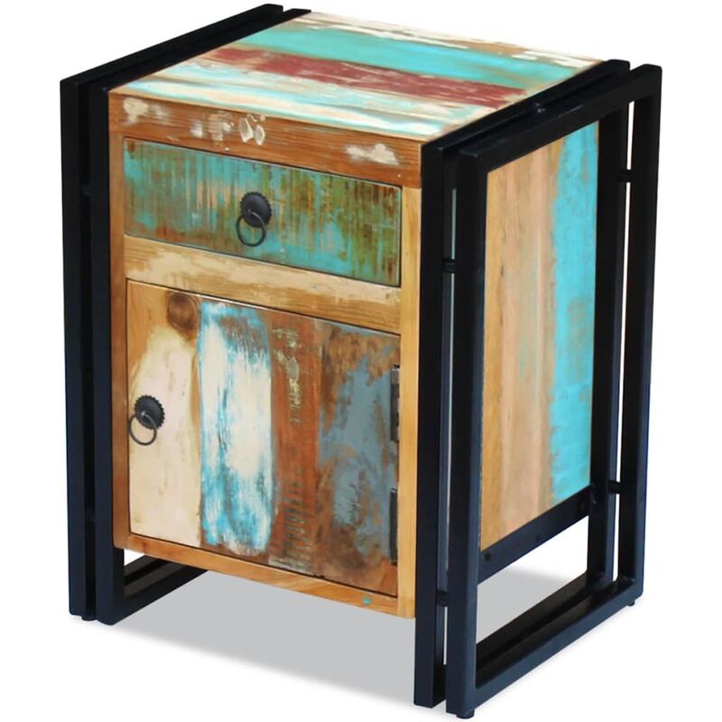 

Mesita de noche de madera reciclada maciza - Multicolor