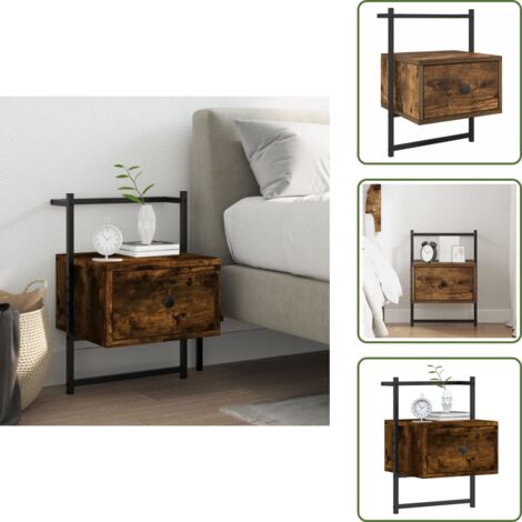 Mesita de noche de madera - vidaXL Mesita de noche de pared roble ahumado 35x30x51 cm - Mesita de noche de montaje