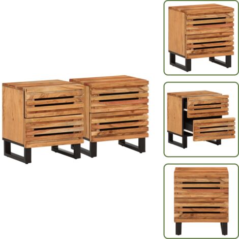 Mesita de noche de madera - vidaXL Mesitas de noche 2 uds madera maciza de acacia 40x34x46 cm - Mesita de noche industrial