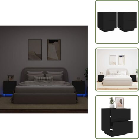 Mesita de noche de madera - vidaXL Mesitas de noche con luces LED 2 uds madera ingeniería negra - Mesita de noche negra