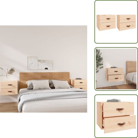 Mesita de noche de madera - vidaXL Mesitas de noche de pared 2 uds 50x36x40 cm -