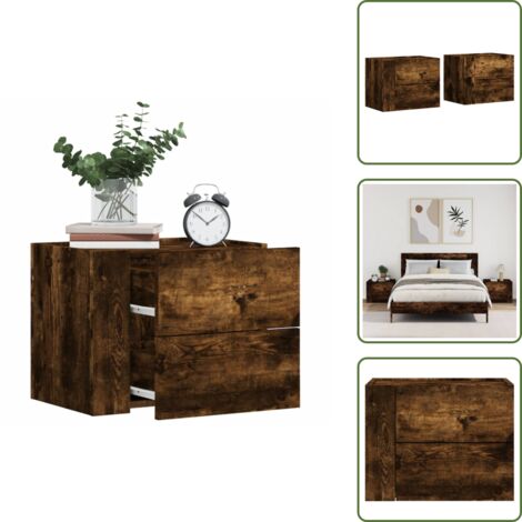 Mesita de noche de madera - vidaXL Mesitas de noche de pared 2 uds color roble ahumado 45x30x35 cm -