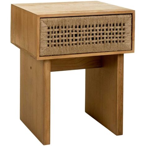 Mesita de noche de madera y cuerda trenzada marrón 45x36x55